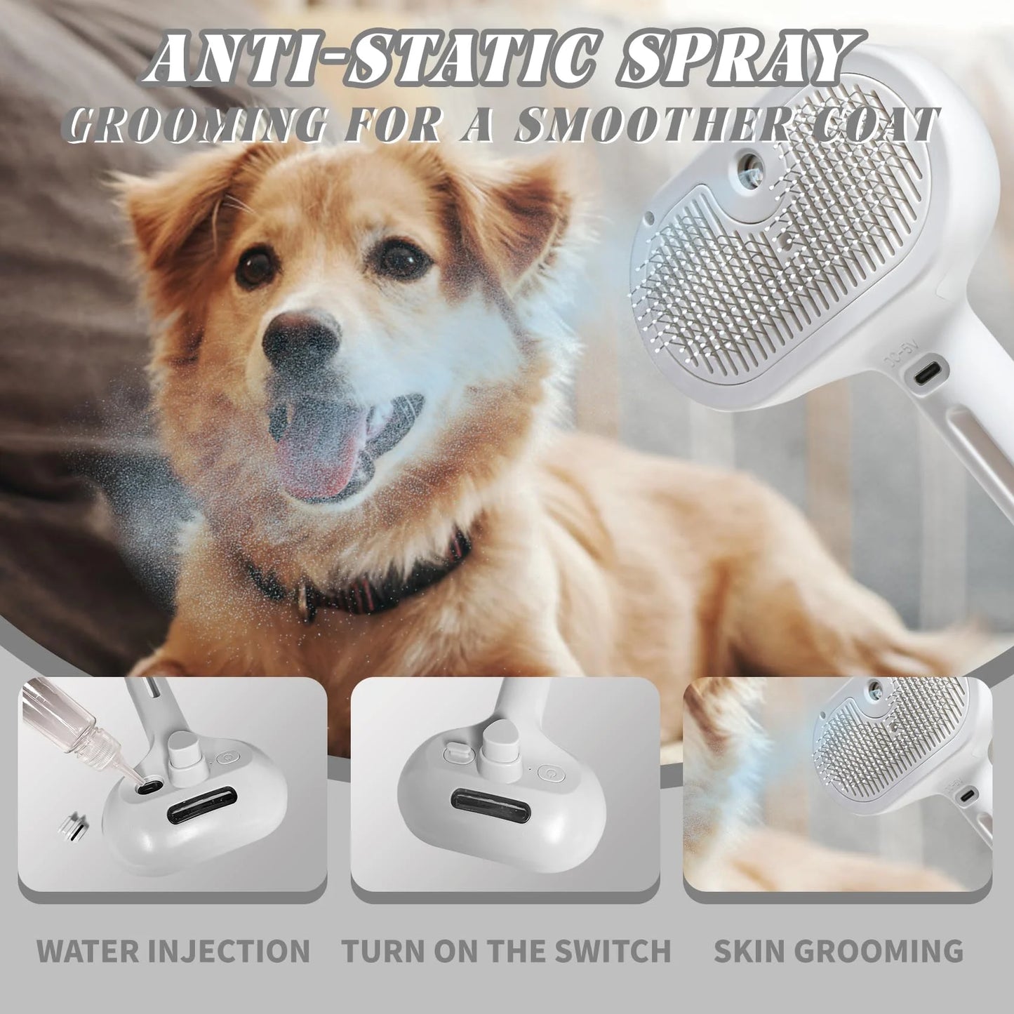 Electric 3-in-1 Dog & Cat Grooming Brush