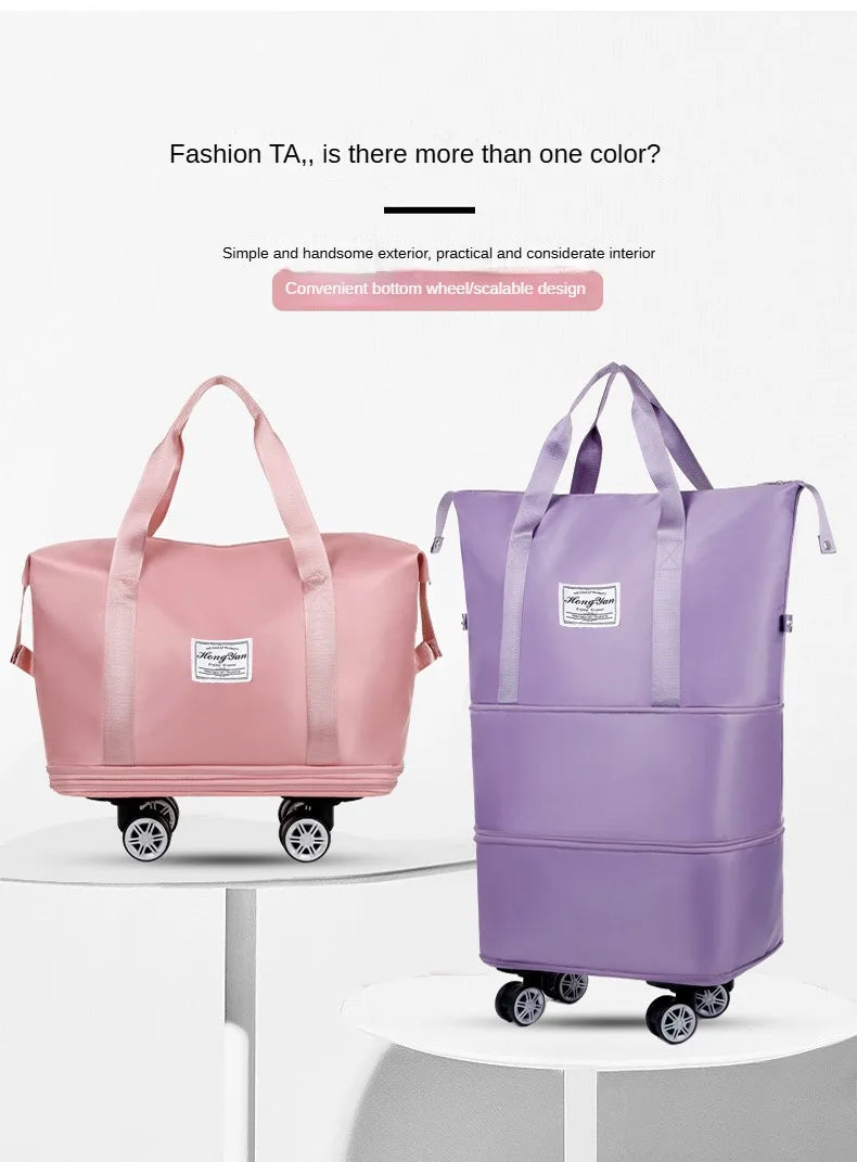 Expandable Wheeled Luggage - Lightweight Travel Bag with Wet & Dry