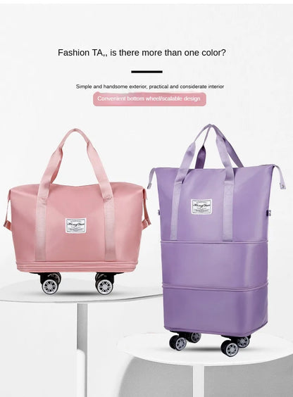 Expandable Wheeled Luggage - Lightweight Travel Bag with Wet & Dry