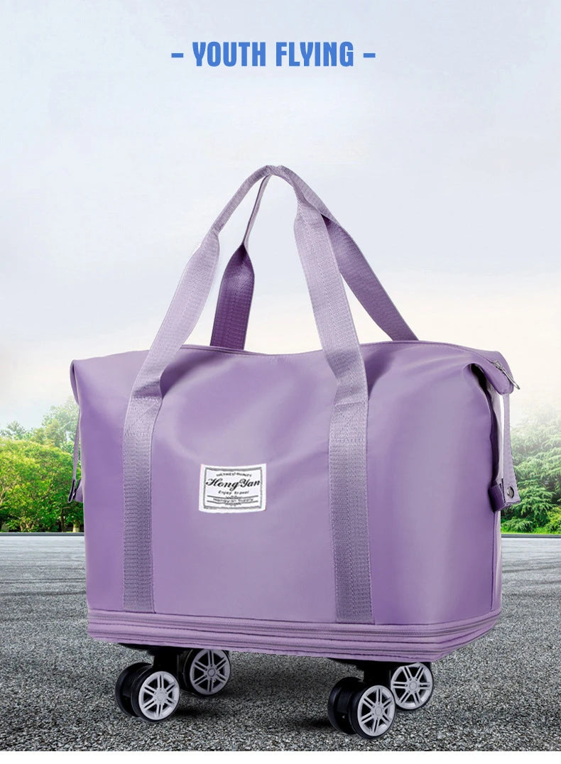 Expandable Wheeled Luggage - Lightweight Travel Bag with Wet & Dry