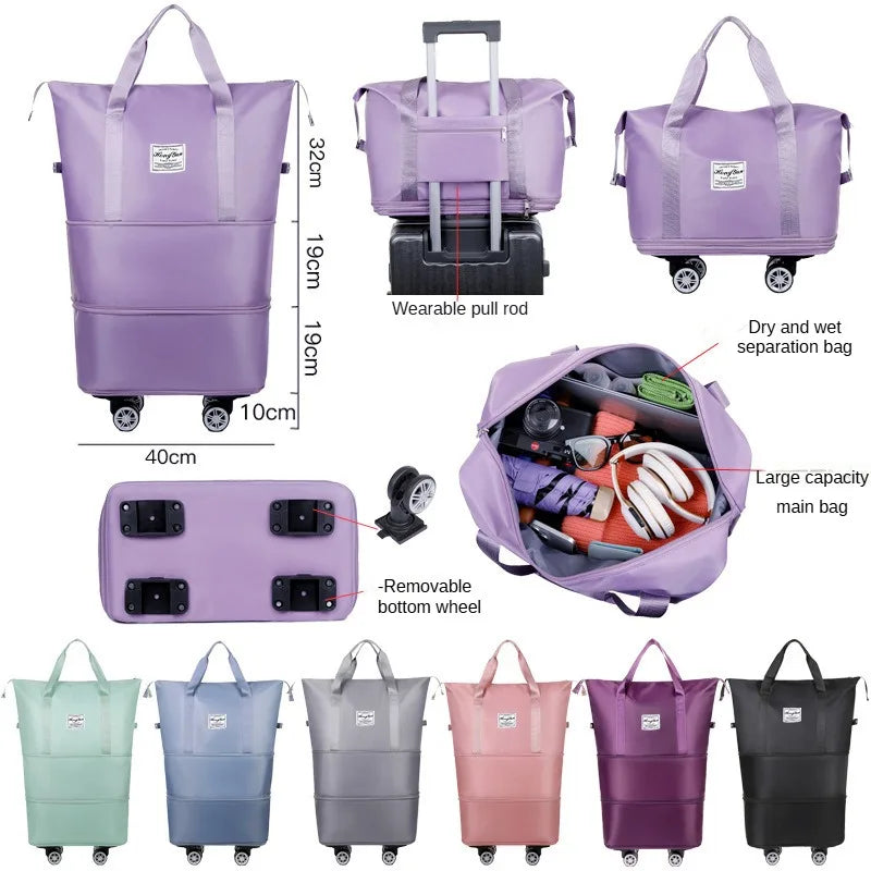 Expandable Wheeled Luggage - Lightweight Travel Bag with Wet & Dry