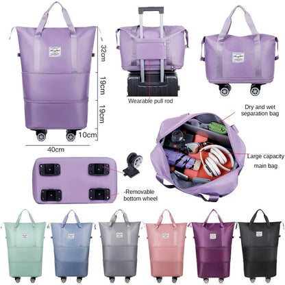 Expandable Wheeled Luggage - Lightweight Travel Bag with Wet & Dry