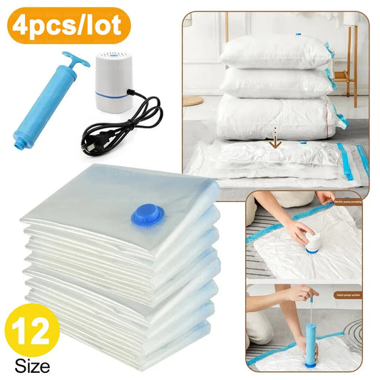 Vacuum Storage Bags for Travel - 4 Pack Large Reusable Space