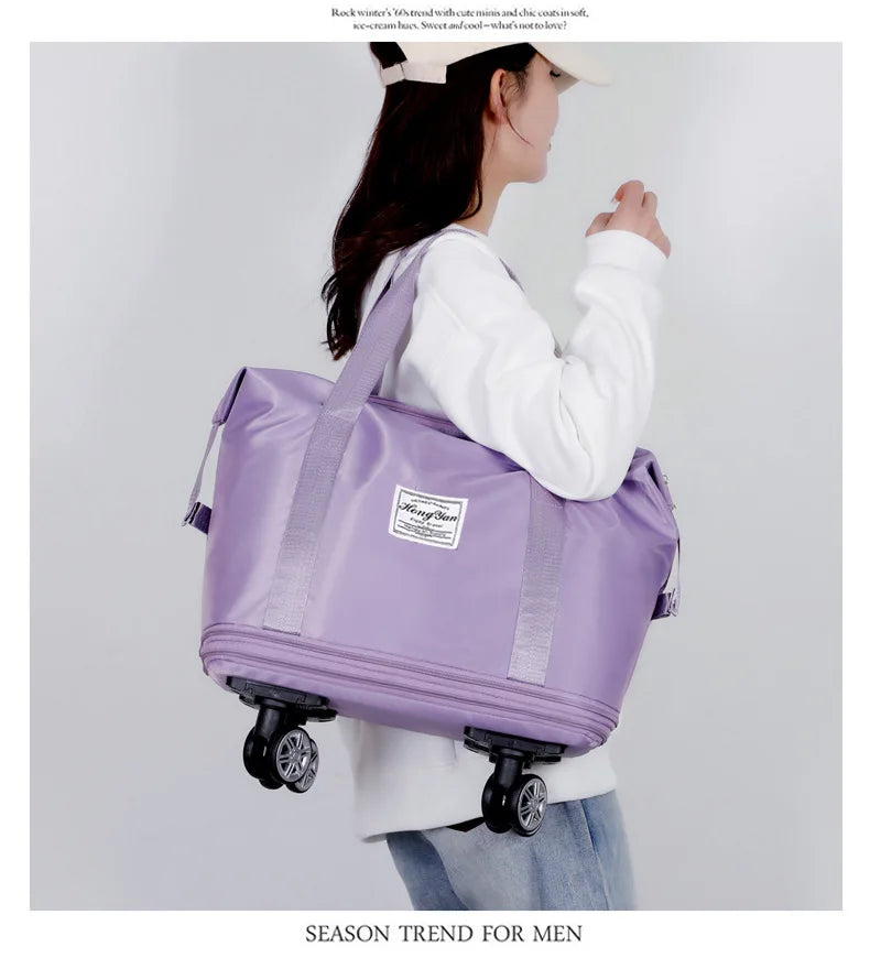 Expandable Wheeled Luggage - Lightweight Travel Bag with Wet & Dry