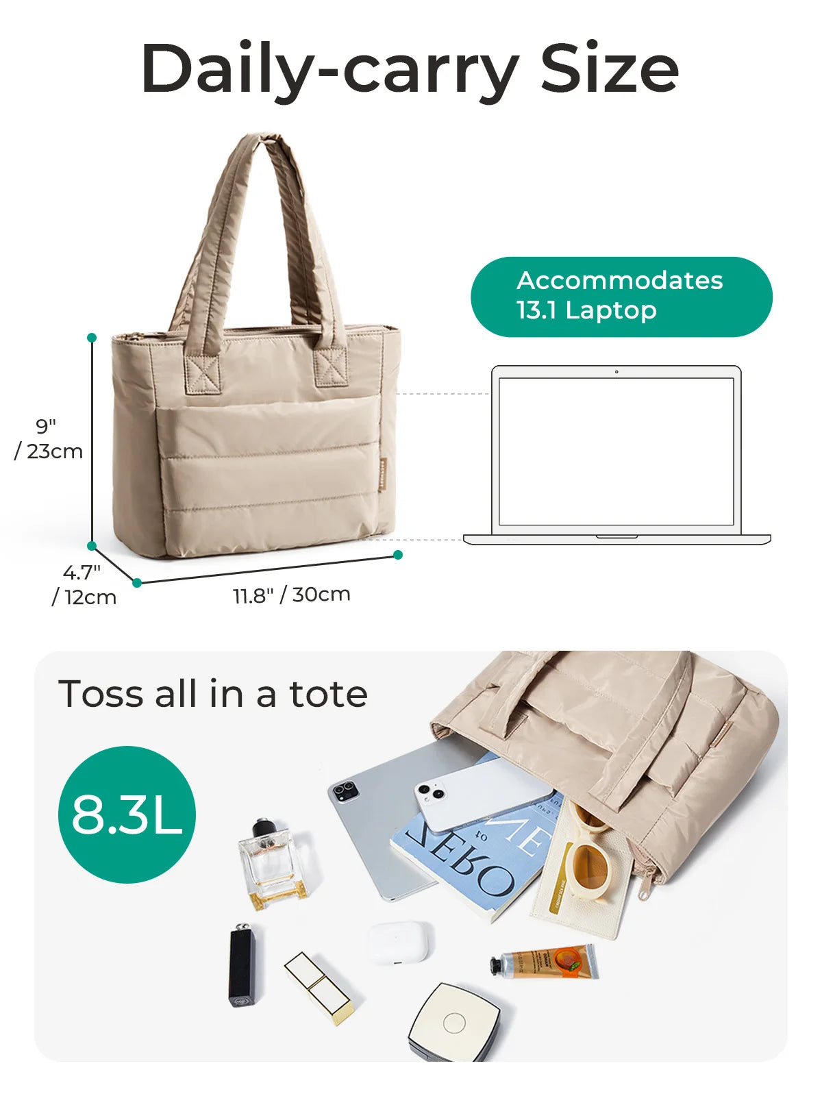 Women's Travel Tote Bag - Lightweight Shoulder Bag for Work & College