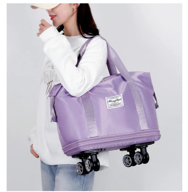 Expandable Wheeled Luggage - Lightweight Travel Bag with Wet & Dry