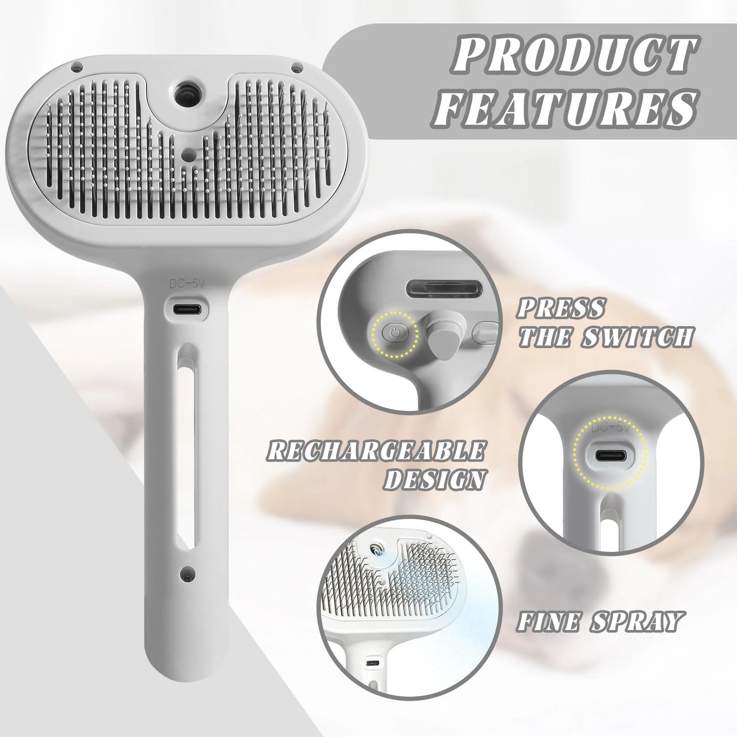 Electric 3-in-1 Dog & Cat Grooming Brush